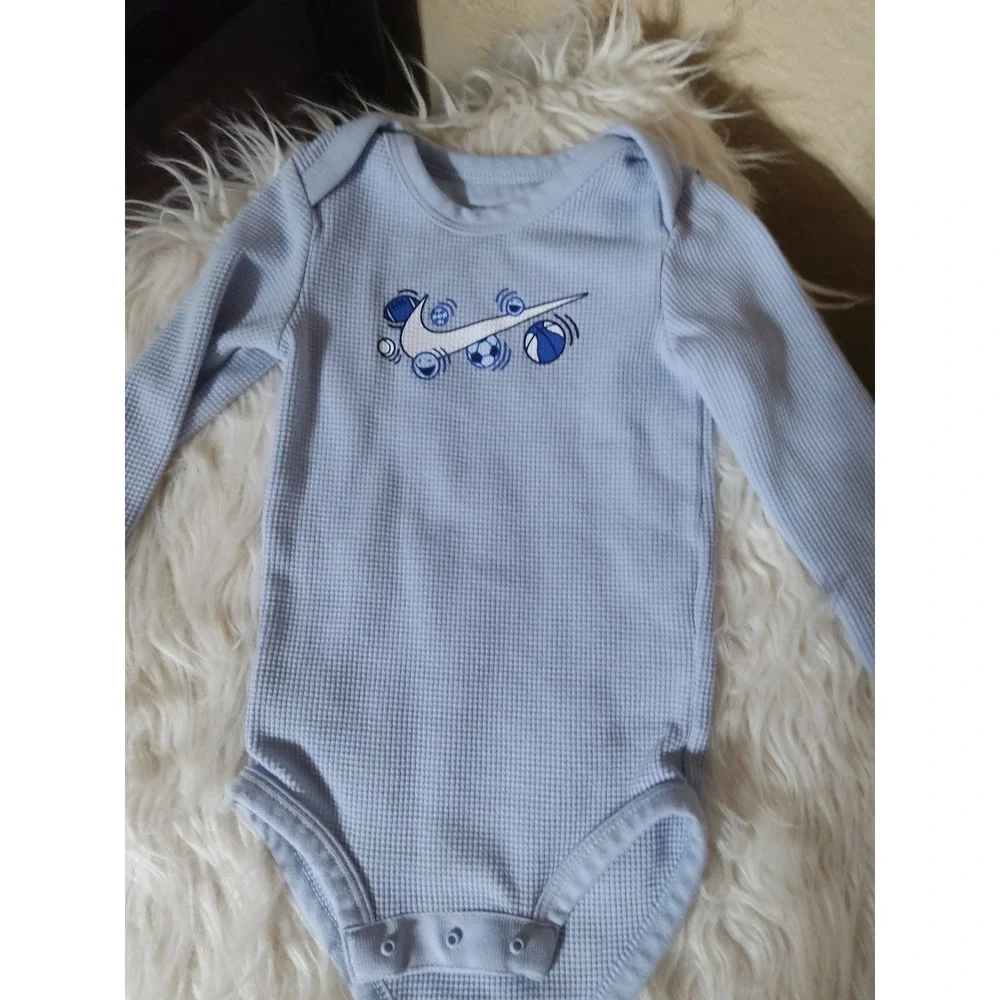 Nike Baby Boys Thermal Waffle Knit Long Sleeve Bodysuits 2 Pack Grey Blue Sport
